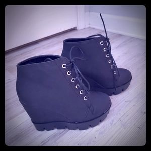 Womens Black Platform Lace Up Boots